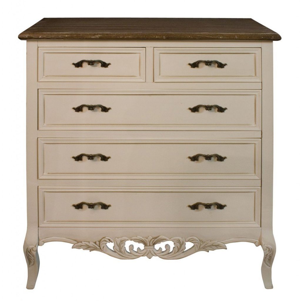 zjw008 French Country Cream Chest 5 Drawers