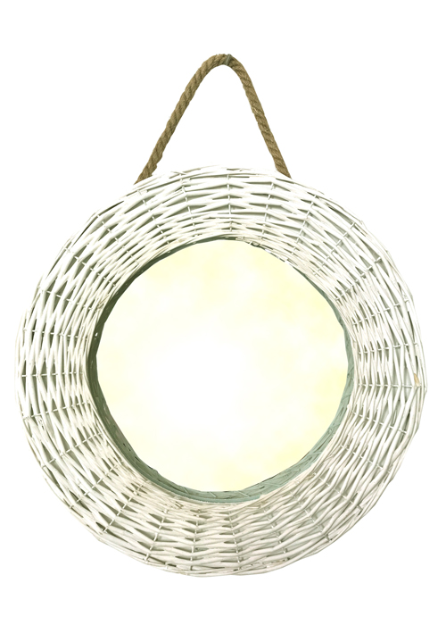 EG009 Country Style White Wicker Mirror
