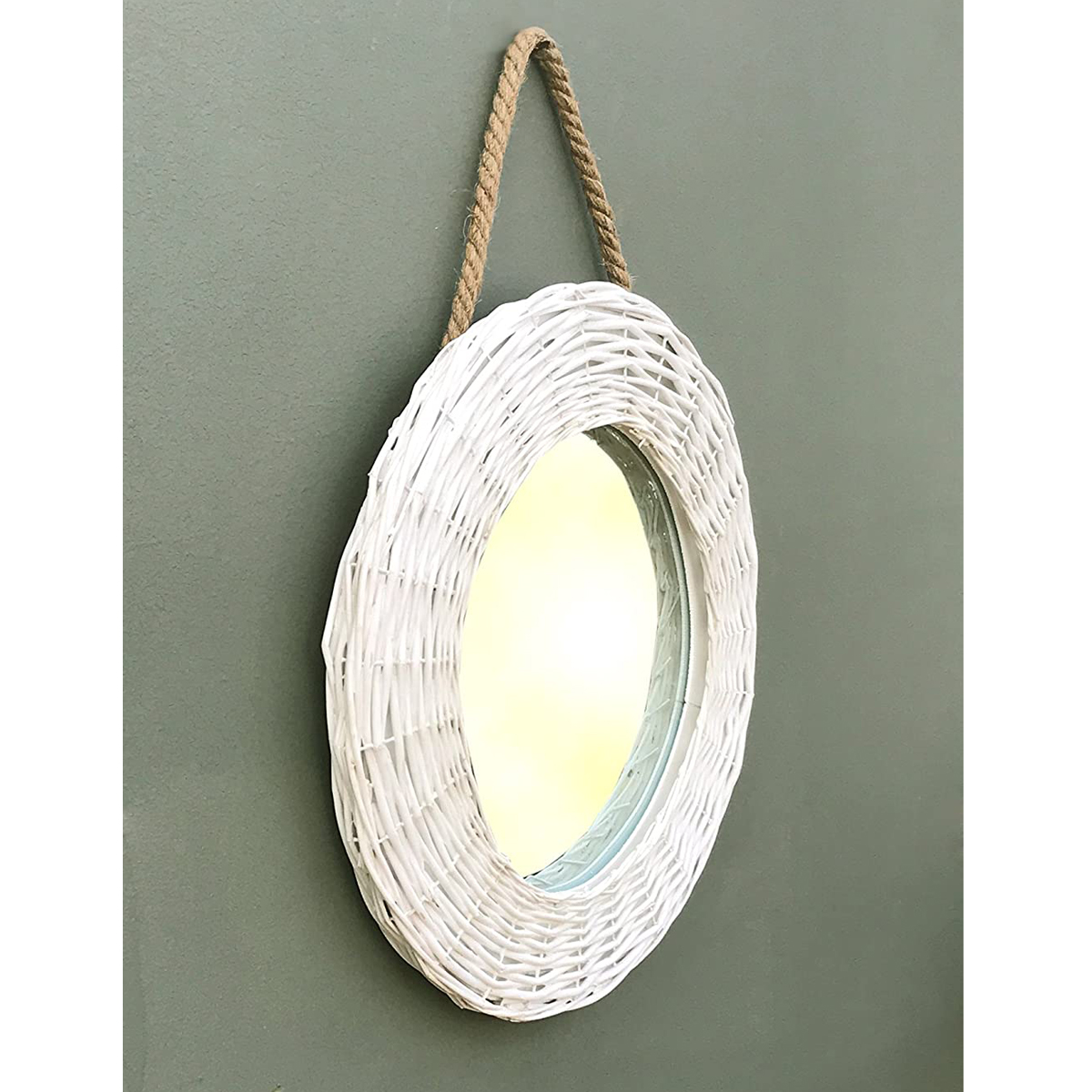 EG009_1 Country Style White Wicker Mirror Interior Flair