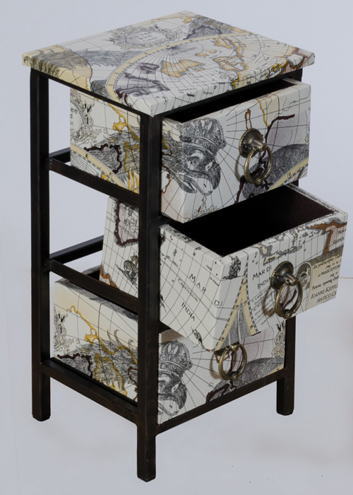 NYC121_1_Vintage Map Black 3 Drawer Storage Chest