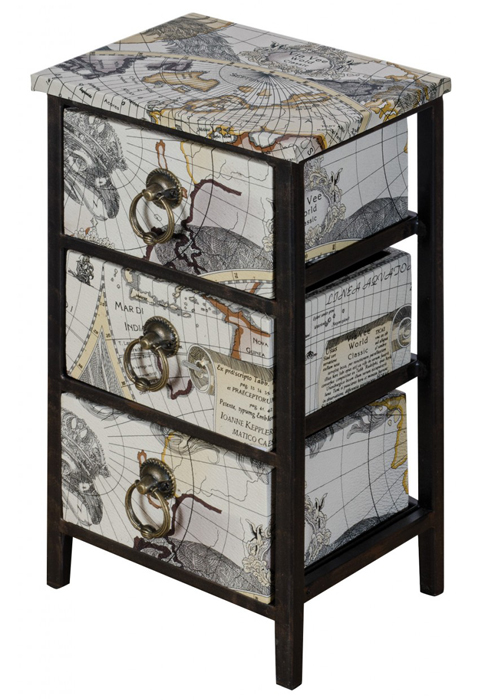 NYC121_2_Vintage Map Black 3 Drawer Storage Chest
