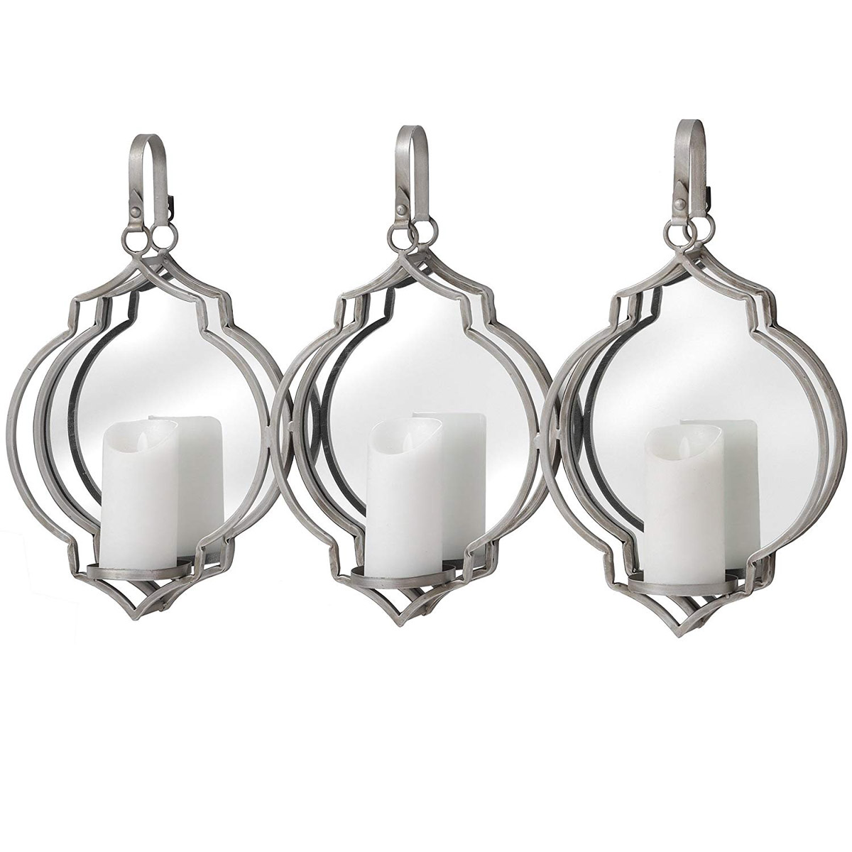 18402 Quatrefoil Silver Mirror Horizontal Wall Sconce Interior Flair