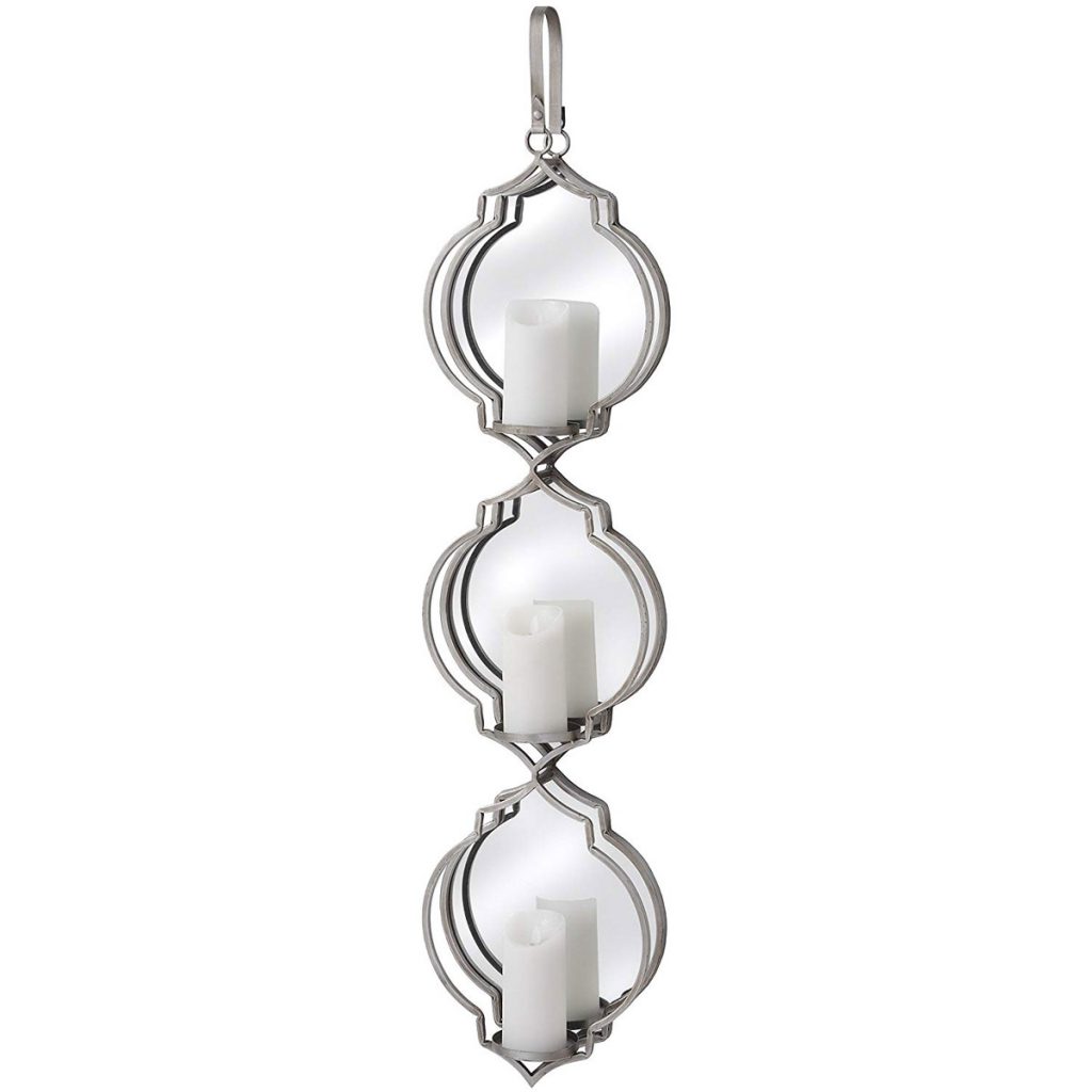 18403 Quatrefoil Silver Mirror Vertical Wall Sconce
