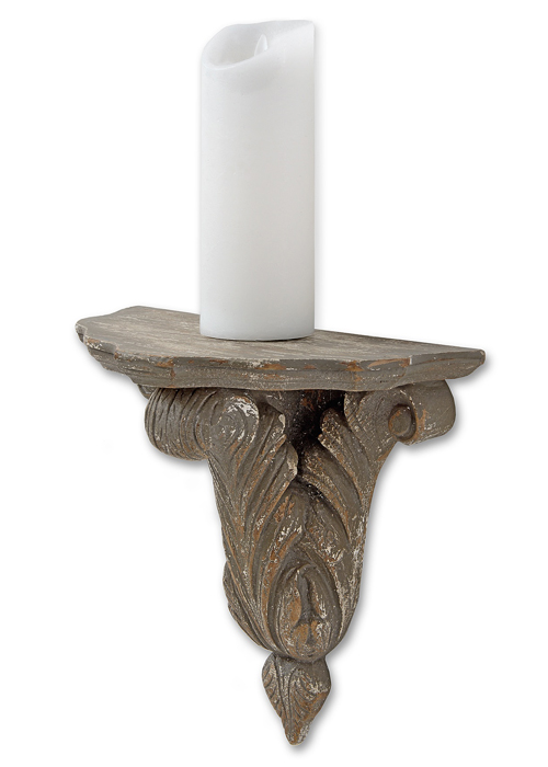 18668 Antique Style Brown Grey Wall Shelf