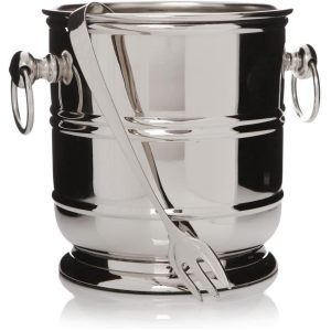 28262_Polished Silver Metal Bucket with Tongs