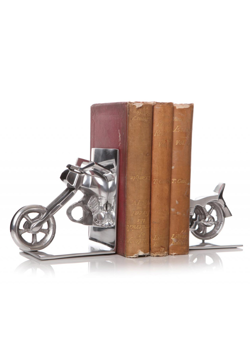36152-5_Motorcycle Bike Silver Aluminium Bookends