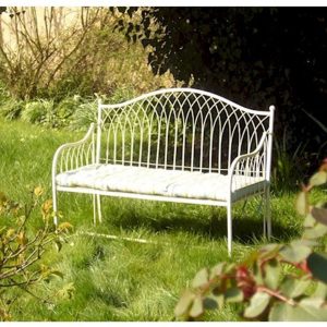 Country Style Cream Metal Garden Bench