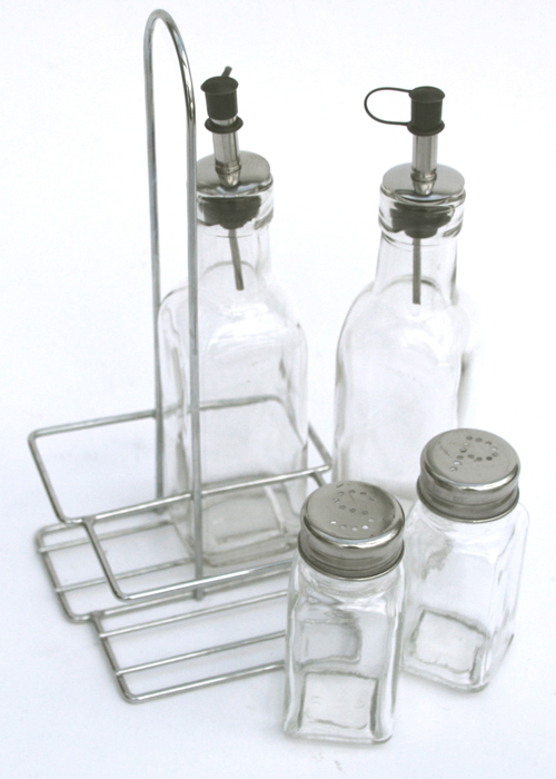 MP176_1 Silver Metal Glass Condiments Bottle Holder