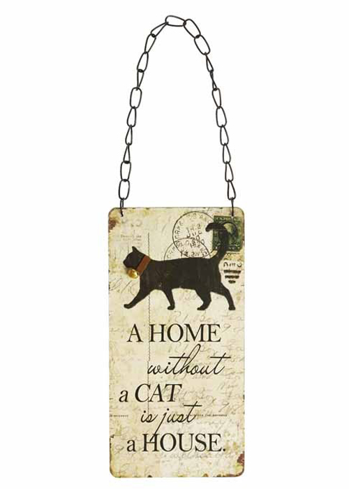 SGM259A Vintage Cream Wood A HOME WITHOUT A CAT Sign