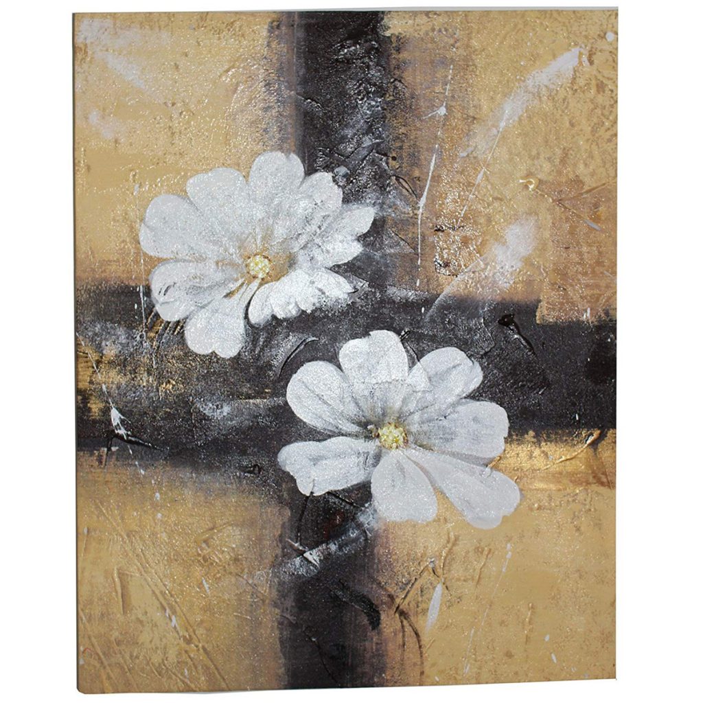 Textured White Flower Wall Art Canvas Interior Flair