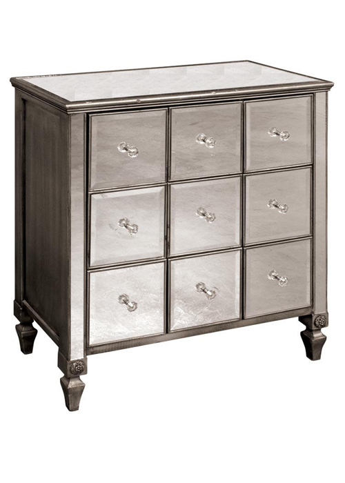 pfj163__Mirrored Grey Silver 9 Drawers Chest