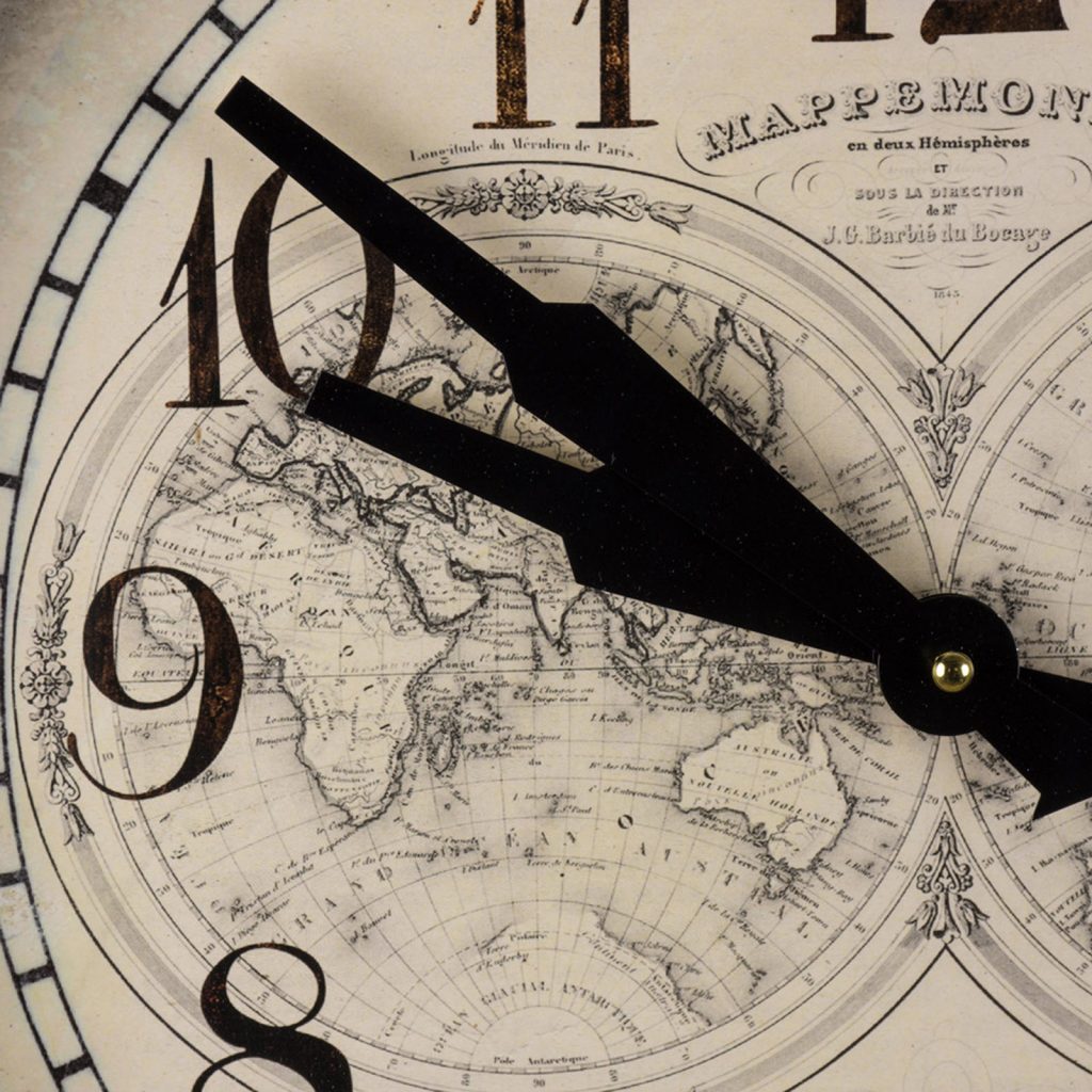 French Antique Style World Map Wall Clock b