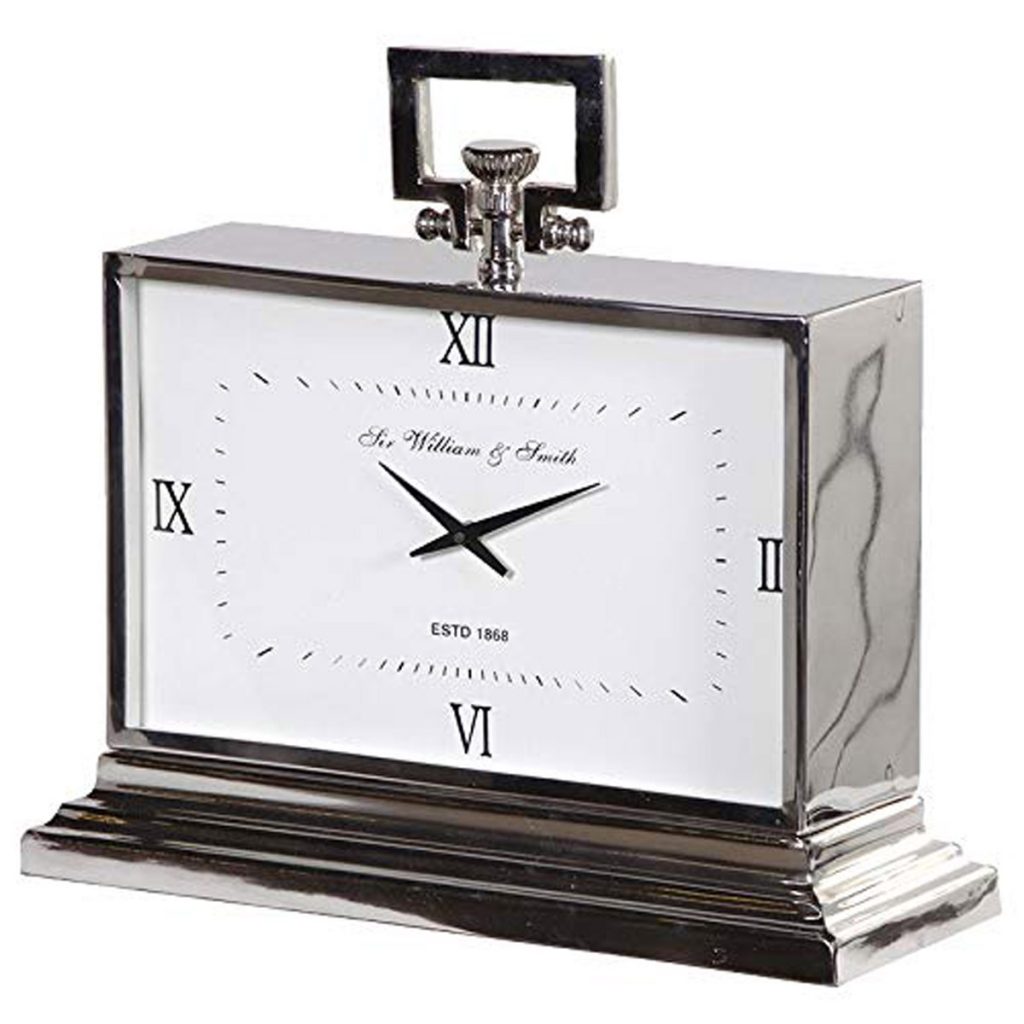KNG132 Art Deco Style Silver Rectangle Clock