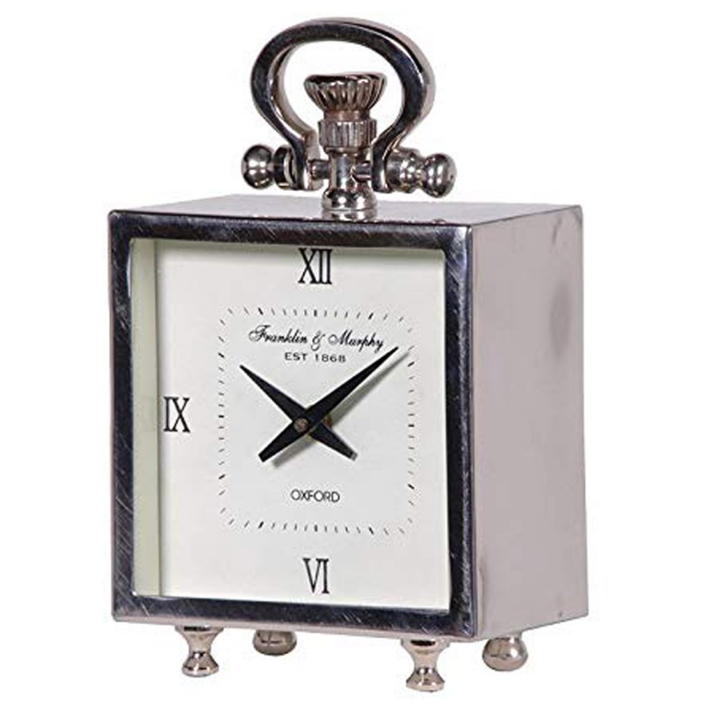 KNG144 Square Pocket Watch Style Silver Clock