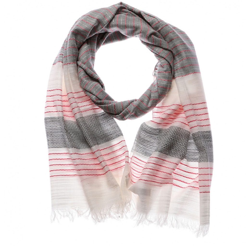 48341-1-Stripe Pink White Cream Pale Grey Fashion Scarf