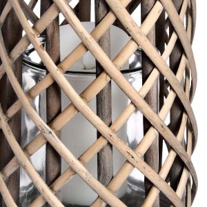 18723-a Wicker Cylinder Candle Holder Lantern