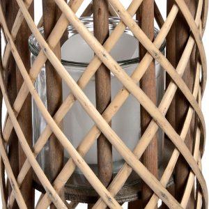18724-a Wicker Cylinder Rope Candle Lantern
