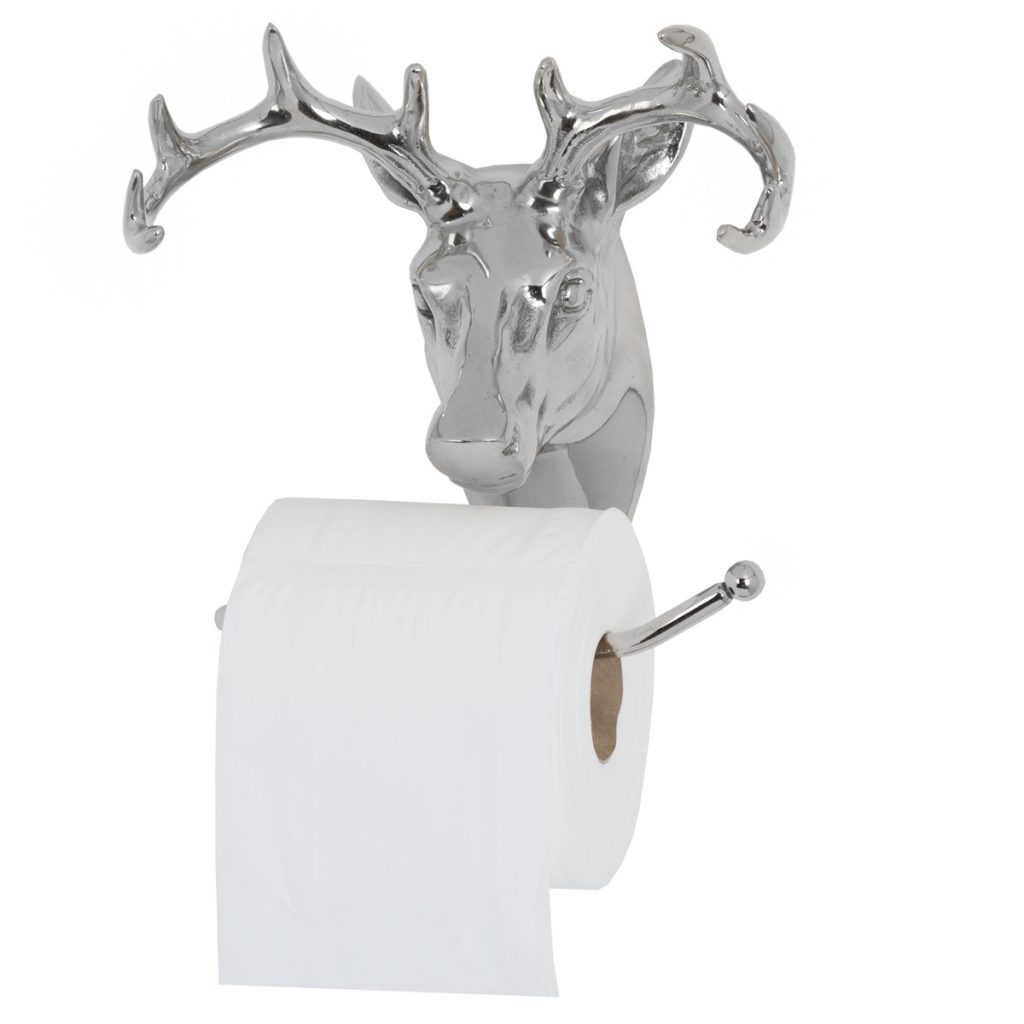 19085 Stag Head Silver Metal Toilet Roll Holder