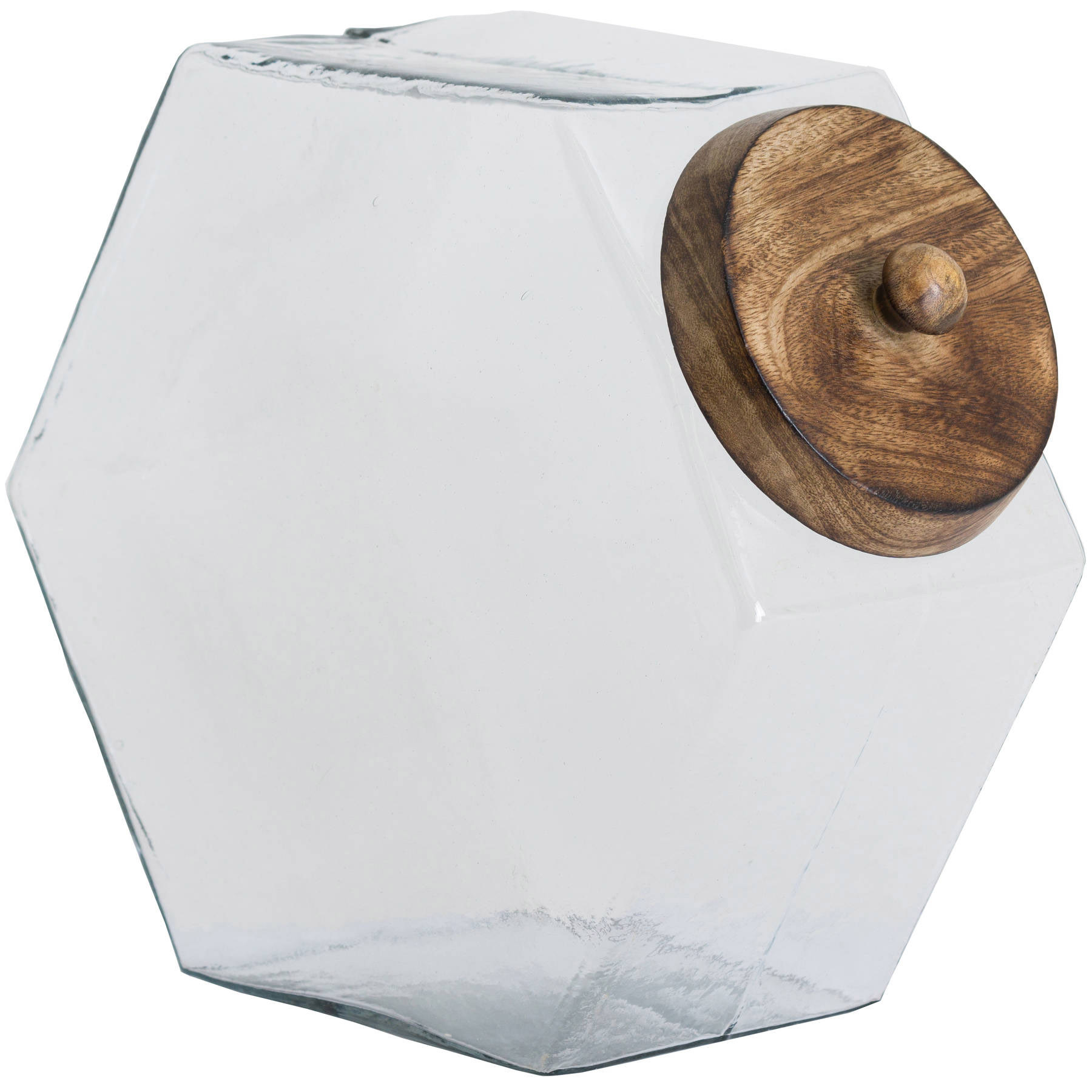 19797 Hexagonal Shape Wooden Lid Glass Jar Interior Flair