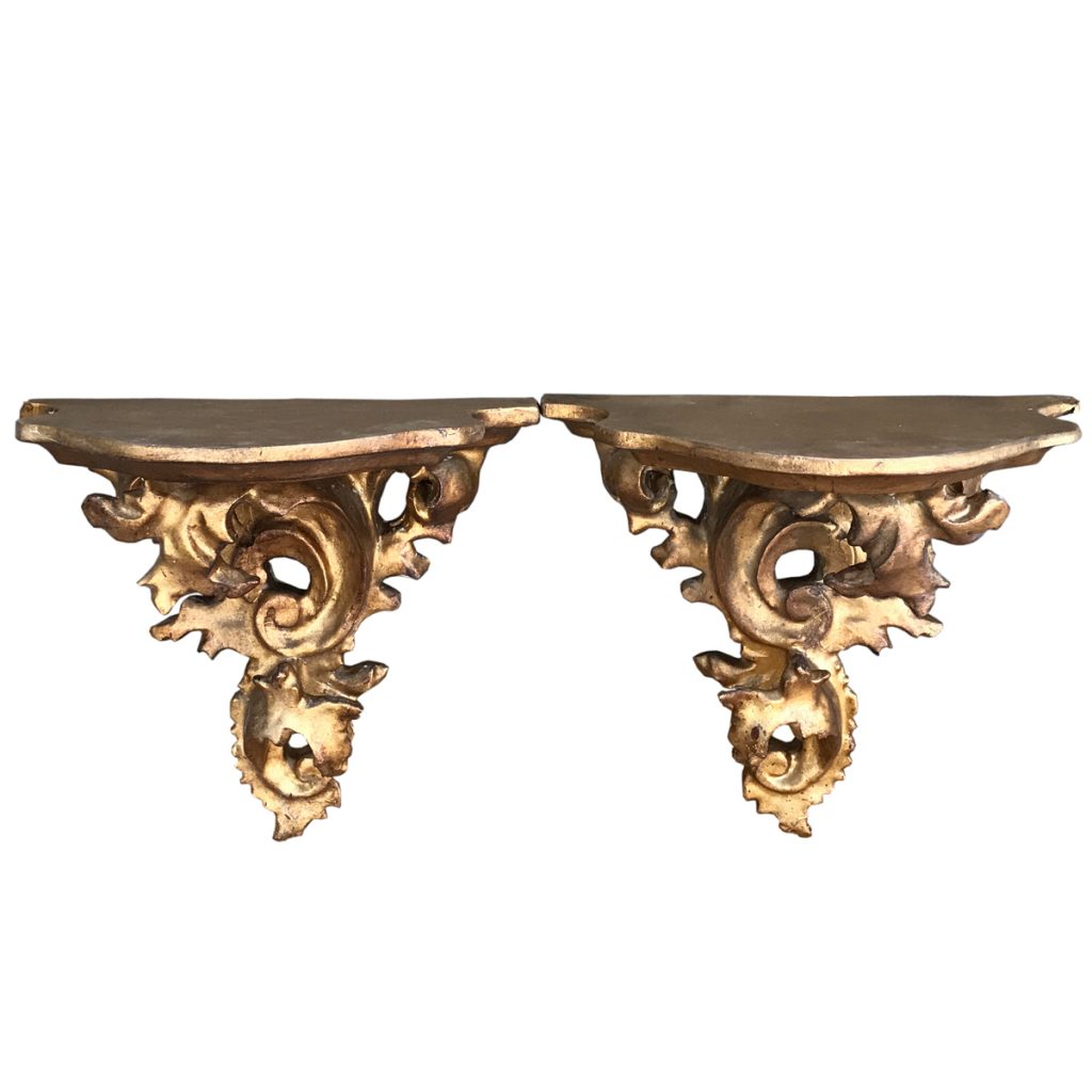 DB185 Pair Antique Gold Wall Sconce Shelves