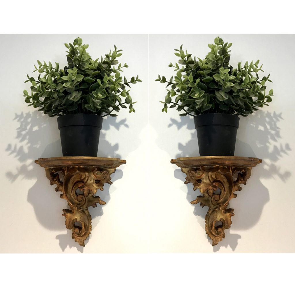 DB185_2 Pair Antique Gold Wall Sconce Shelves