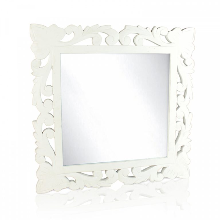 00040 White Floral Border Wall Mirror Interior Flair