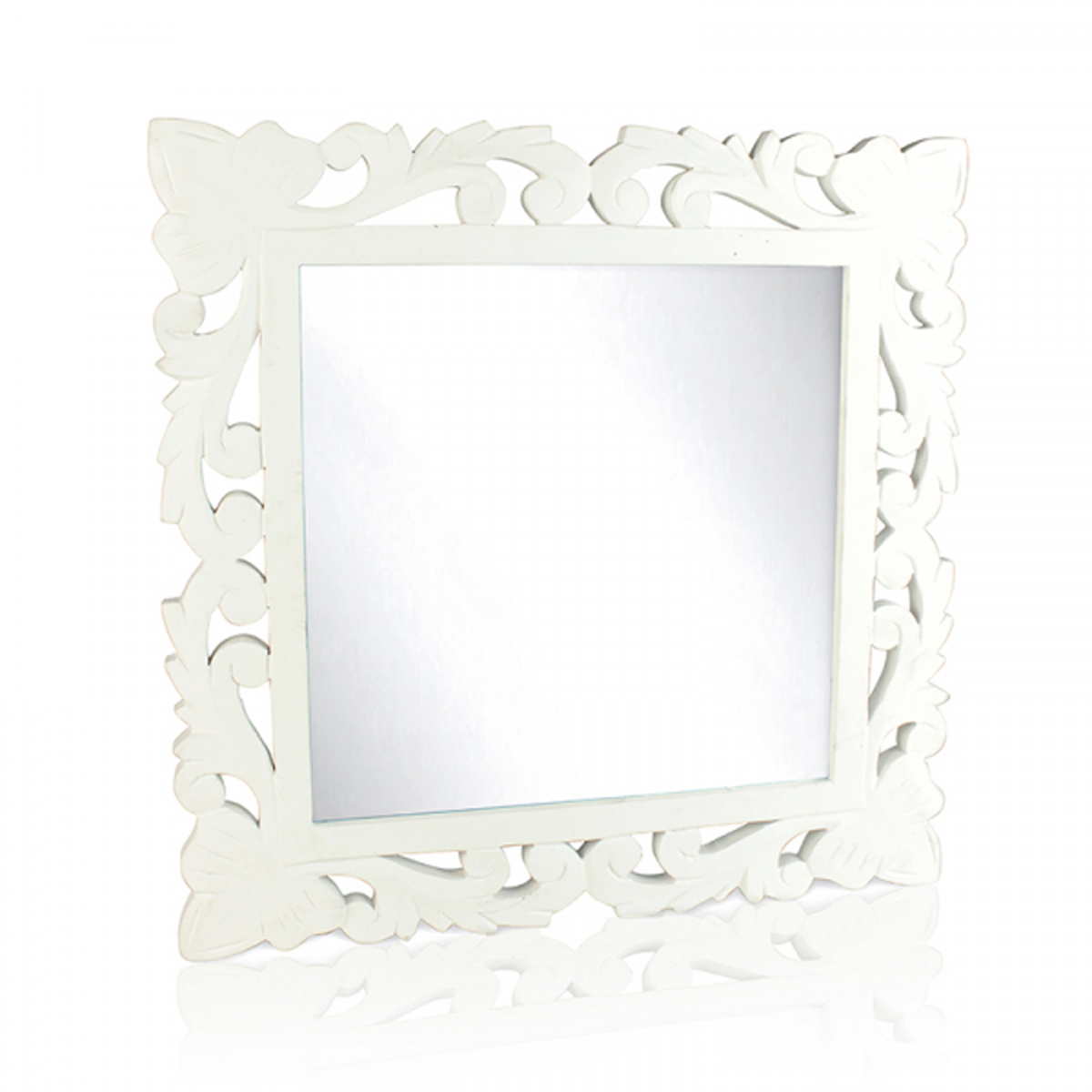 00040 White Floral Border Wall Mirror Interior Flair