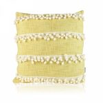 00326 Striped Pale Yellow Pom Pom Cushion