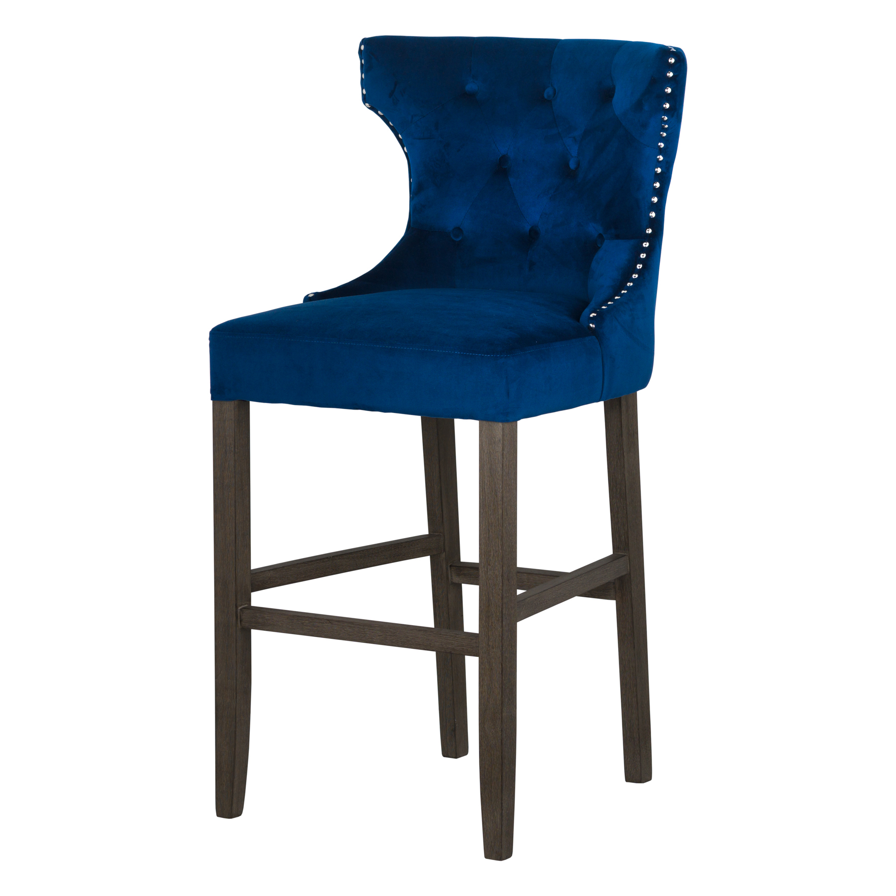 19351 Navy Blue Velvet Upholstered Bar Stool Interior Flair