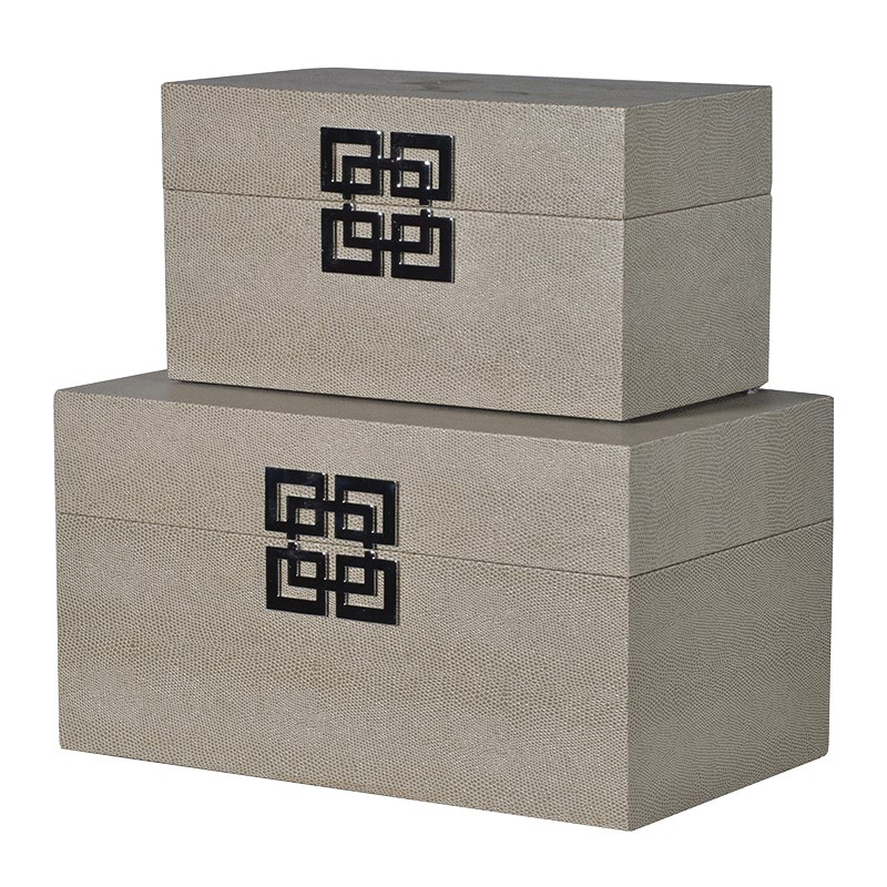 RR113 Set of 2 Grey Geometric Storage Boxes