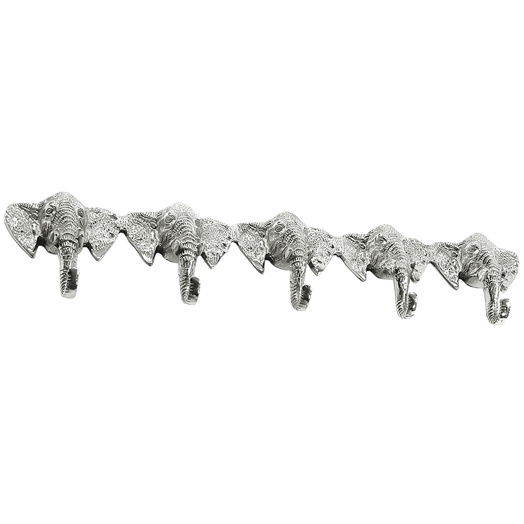 Silver Elephant Heads 5 Wall Hooks - Interior Flair