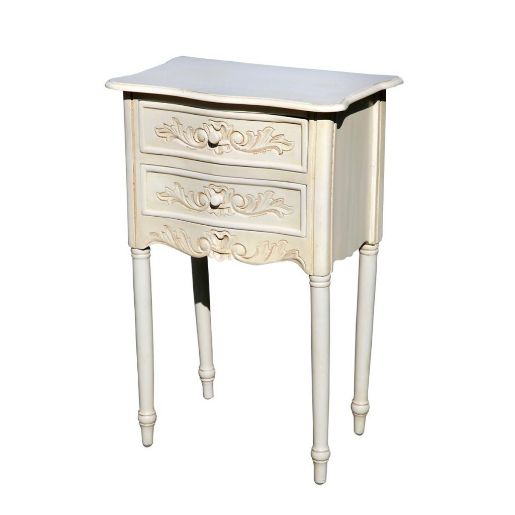 j2113-cr Ornate Cream 2 Drawer Bedside Table