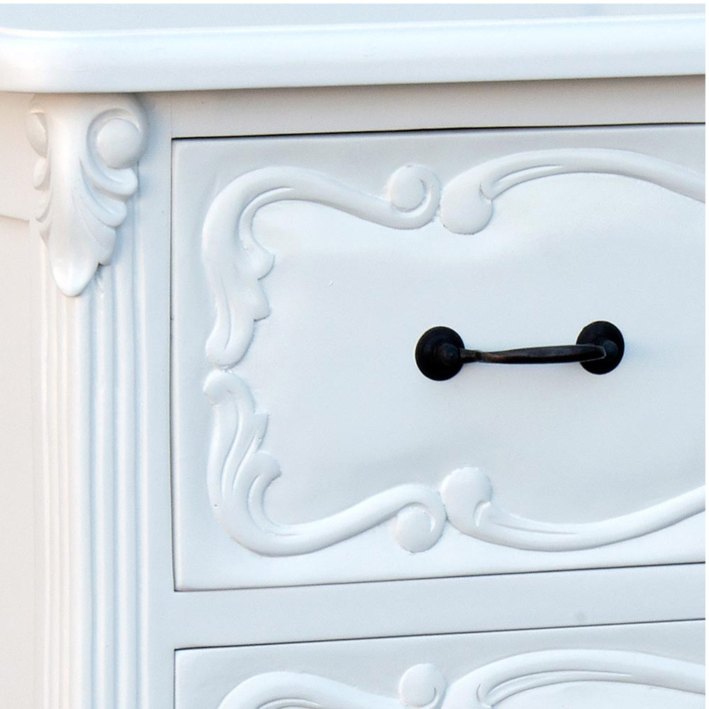 js2035-wh-det1 Antique Style Ornate White 3 Drawers Chest