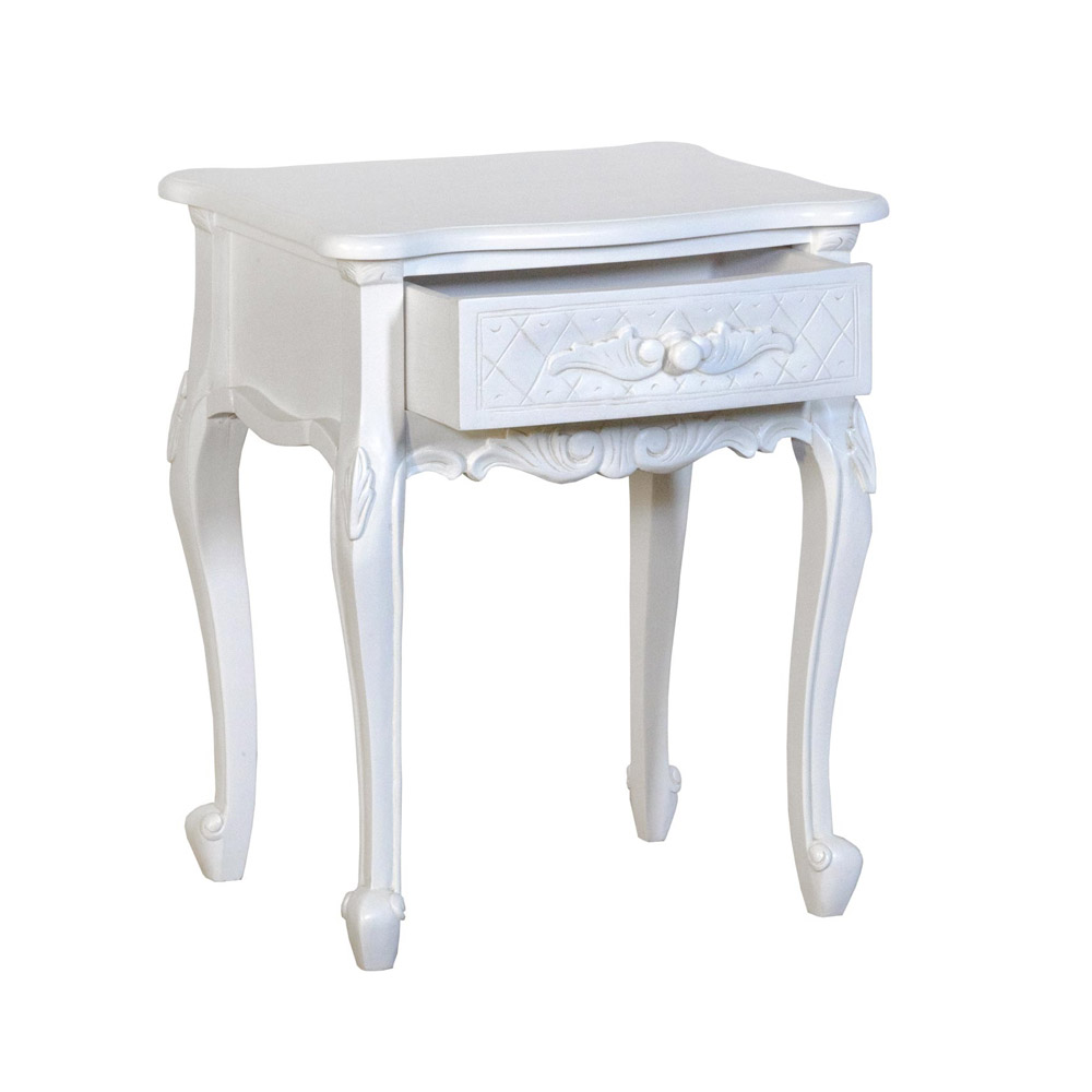 js2092-aw-open Antique Style Ornate White Bedside Table