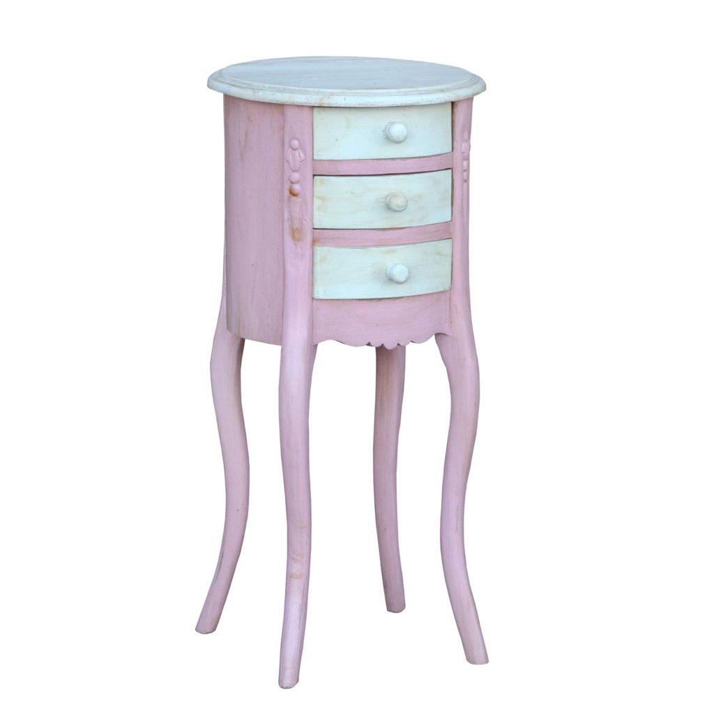 js2102-piwh_1 Shabby Chic Vintage Pink White Bedside Table