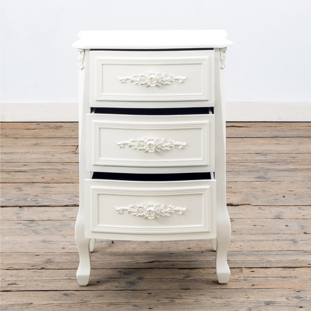 tfg-222-wh_open Ornate Soft White Floral Bedside Table