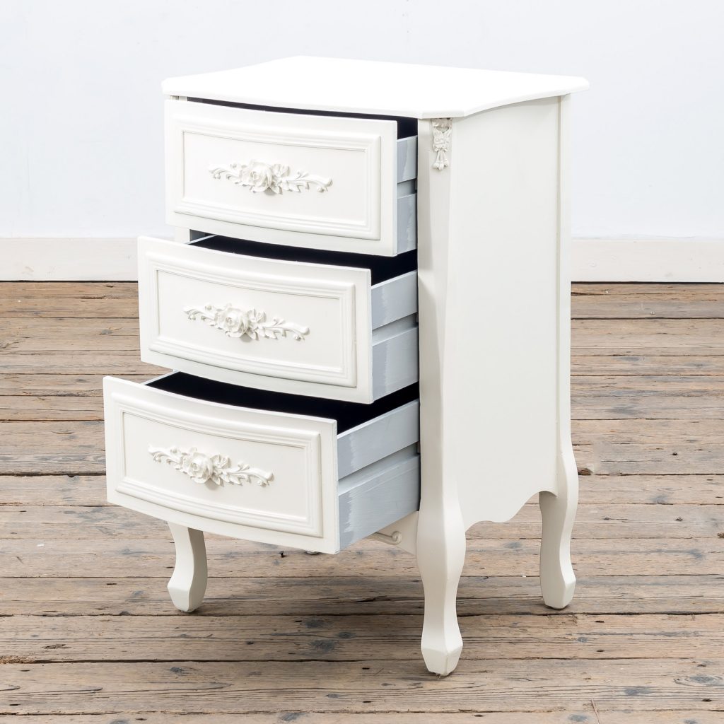 tfg-222-wh_open_01 Ornate Soft White Floral Bedside Table