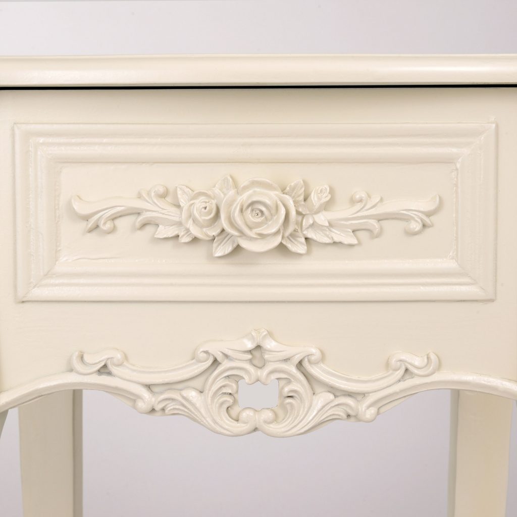 tfg-225-wh-det_02_1 Ornate Soft White Floral Flower Furniture Drawer Bedside Table