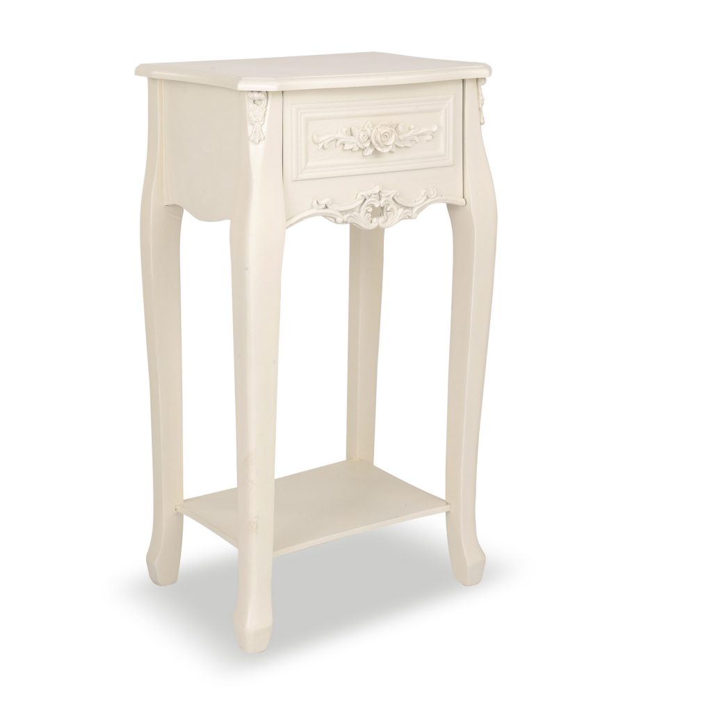 tfg-225-wh_01_1 Ornate Soft White Floral Flower Furniture Drawer Bedside Table