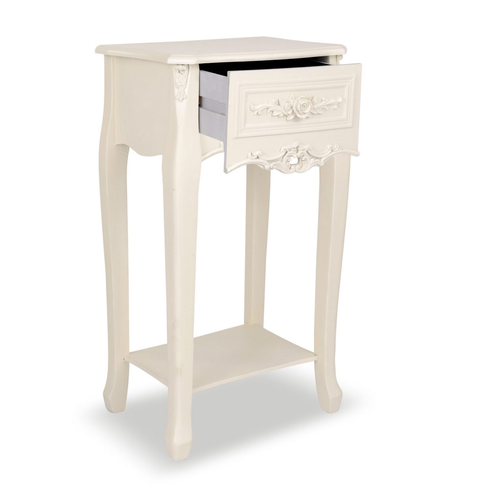 tfg-225-wh_02_2 Ornate Soft White Floral Flower Furniture Drawer Bedside Table