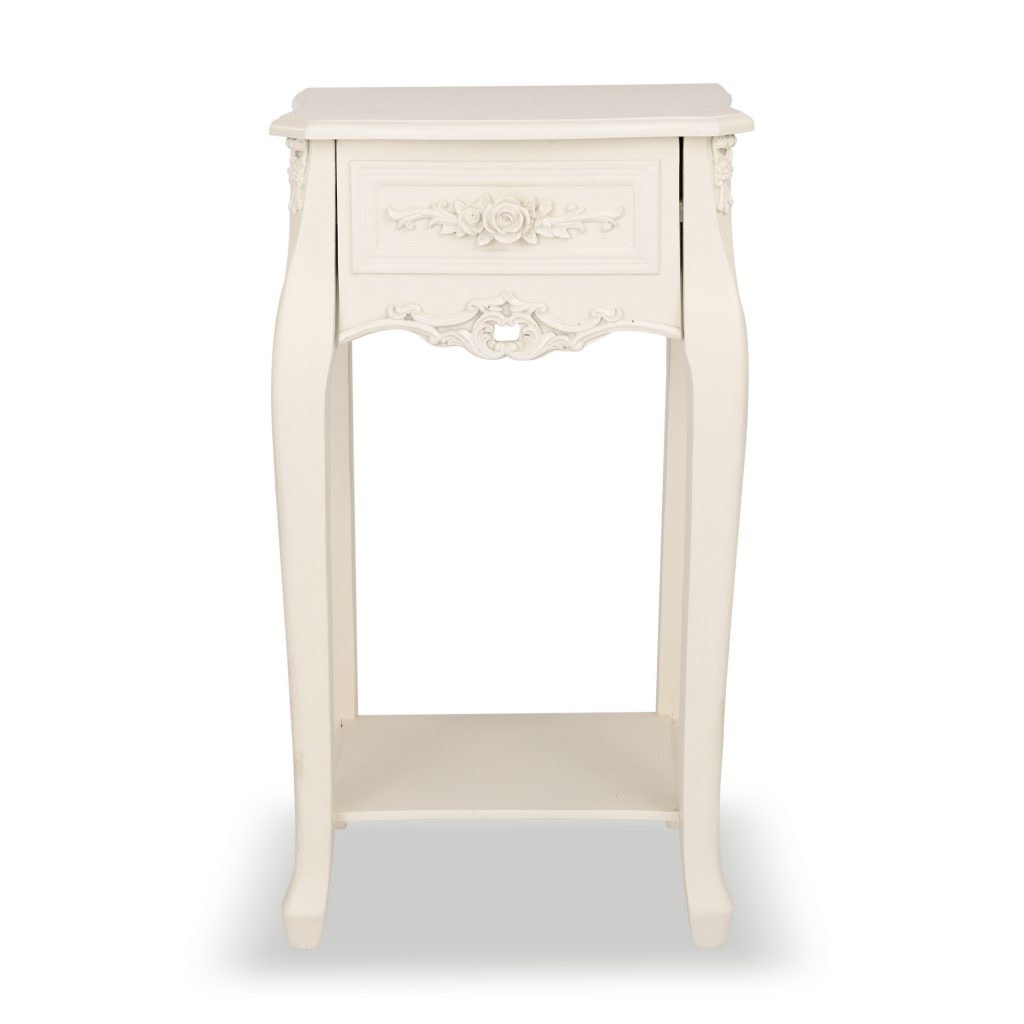tfg-225-wh_3 Ornate Soft White Floral Flower Furniture Drawer Bedside Table
