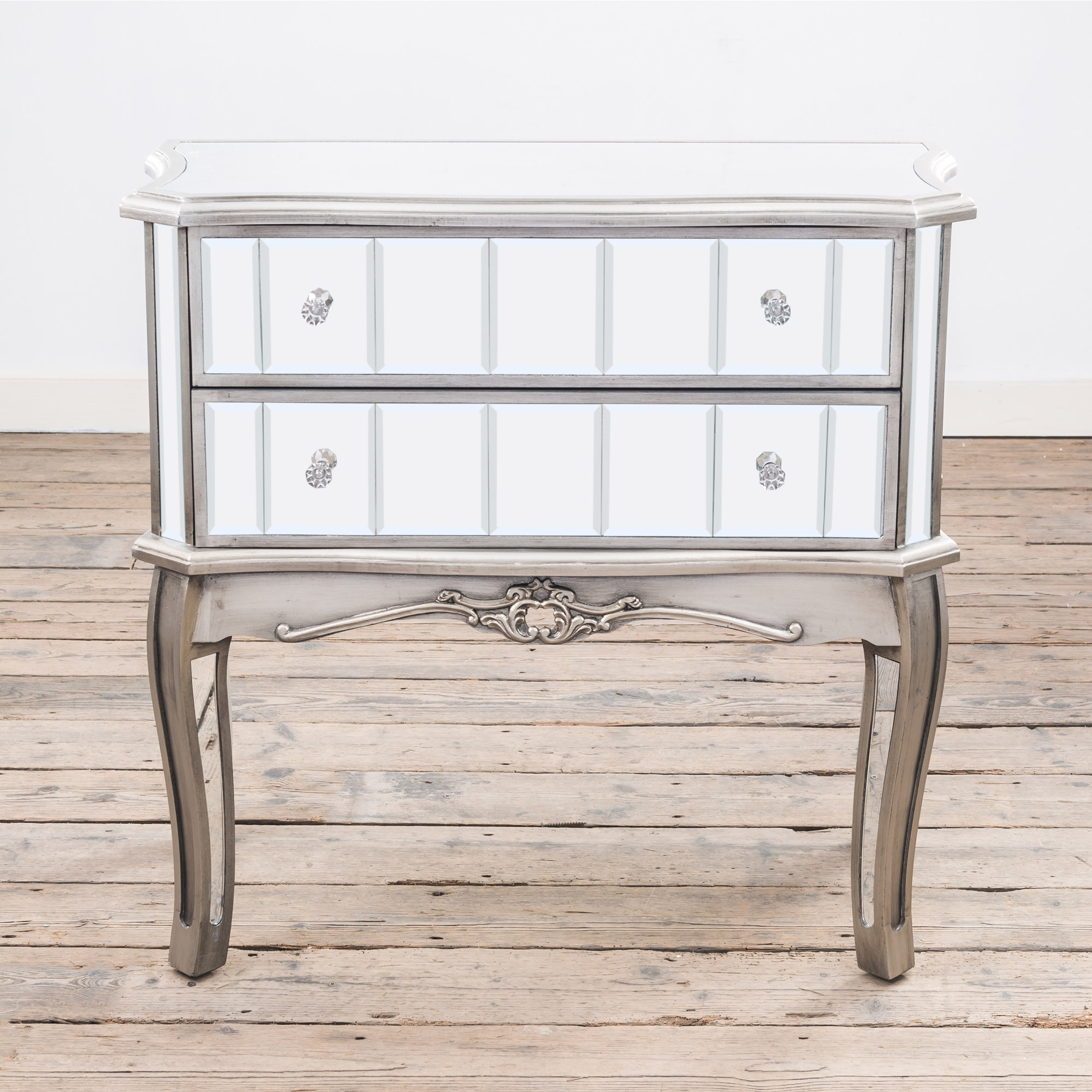 vena003slpt French Vintage Silver Mirror Chest of Drawers Interior