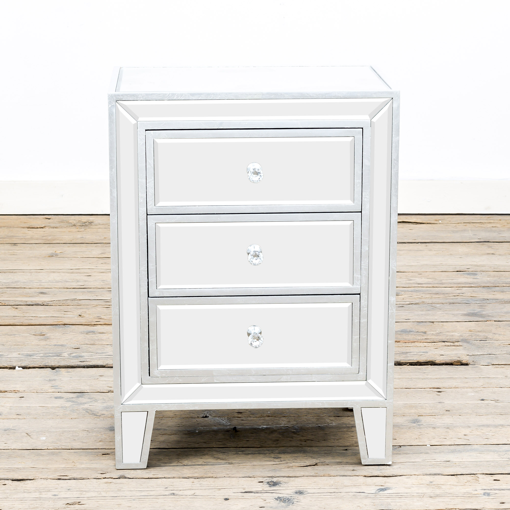Silver Leaf Mirrored Bedside Table Interior Flair