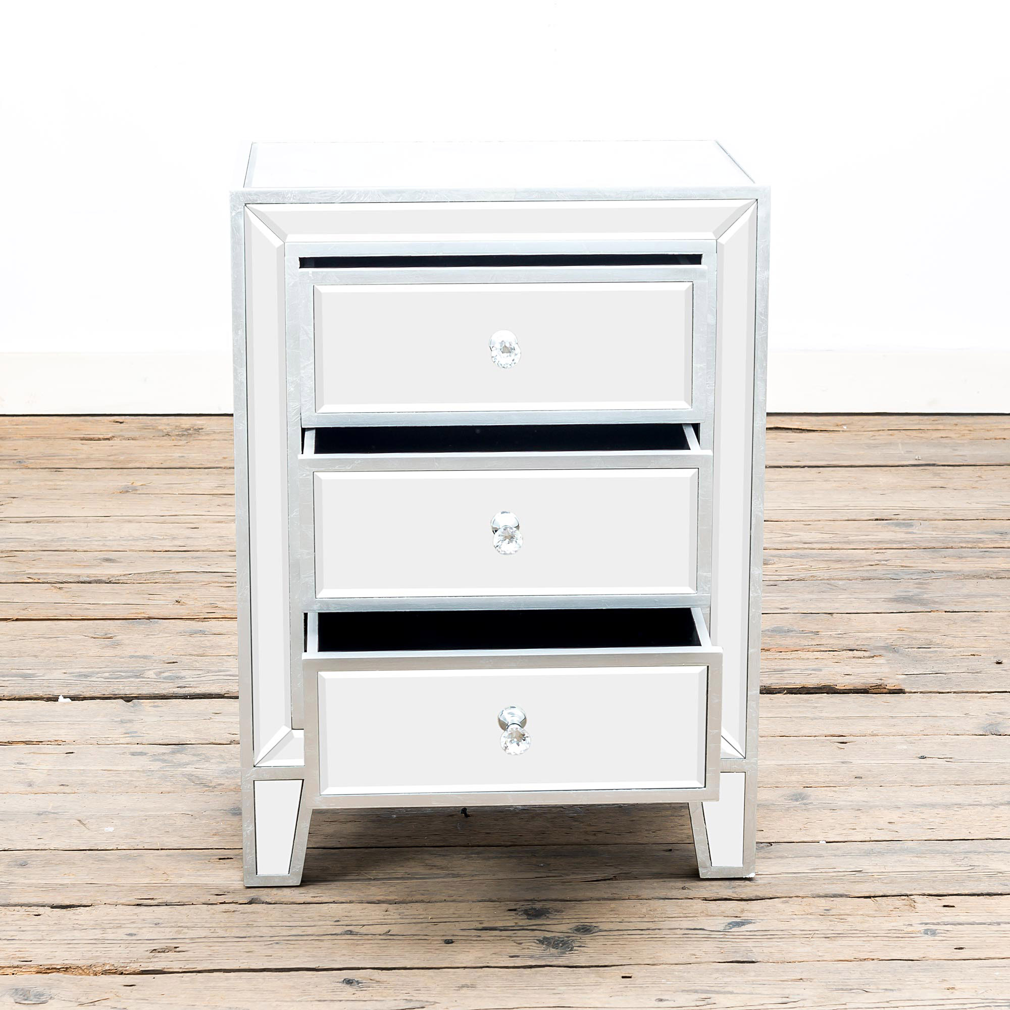 Silver Leaf Mirrored Bedside Table Interior Flair