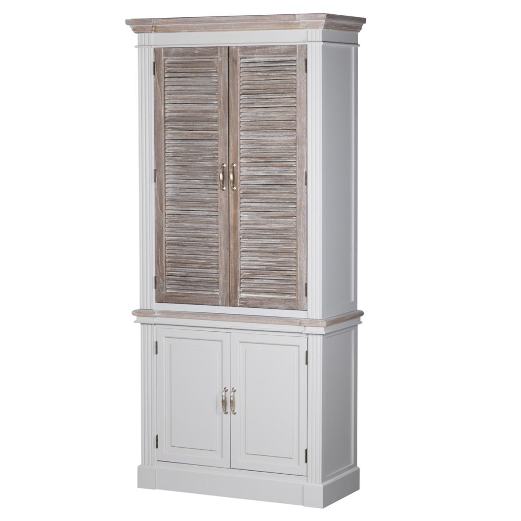 18879 Large Wooden Grey Wash Linen Cupboard Interior Flair