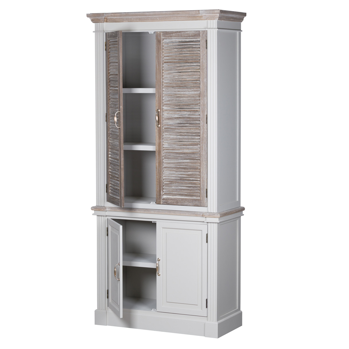 Large Wooden Grey Wash Linen Cupboard Interior Flair