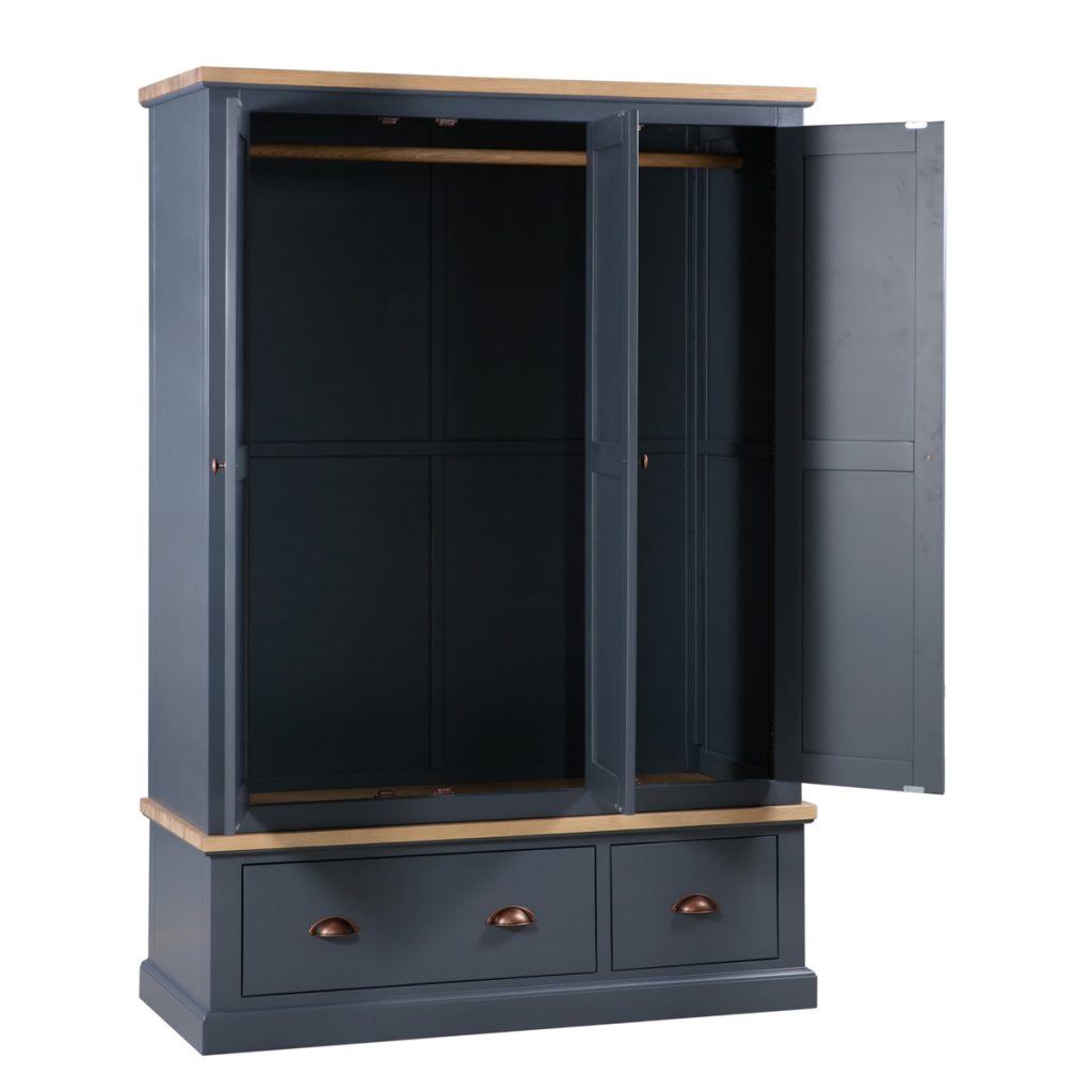 19488-a Slate Grey Industrial Copper Wooden Wardrobe