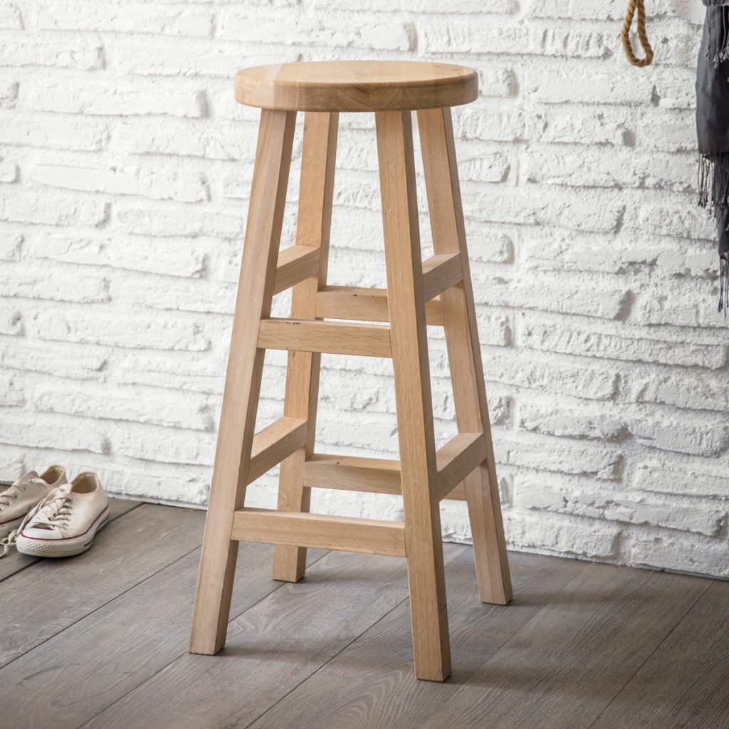 FUOA04_square_1 Rustic Raw Oak Round Bar Stool