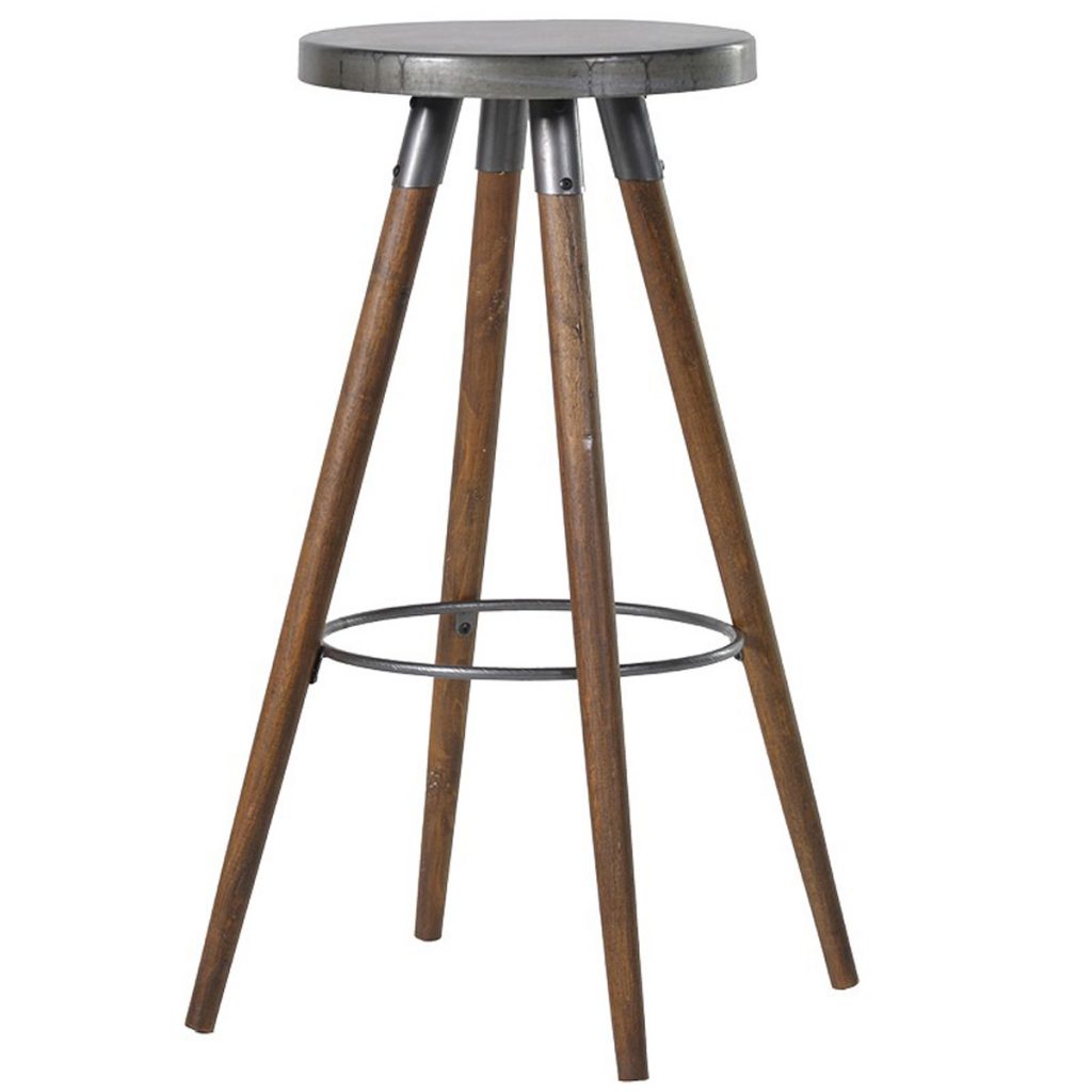 RYH126 Tall Round Grey Metal Wooden Bar Stool Interior Flair