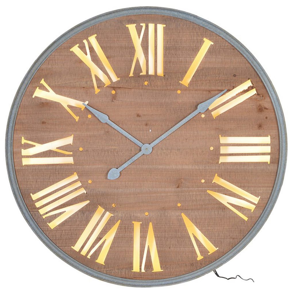 stn1302_2_Brown Wooden Light Round Wall Clock